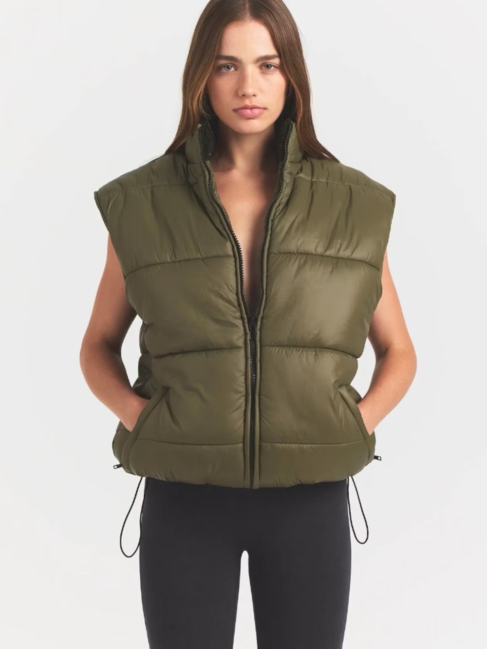 SKIMS Lightweight Puffer Oversized Vest Olive S/M New With Tags